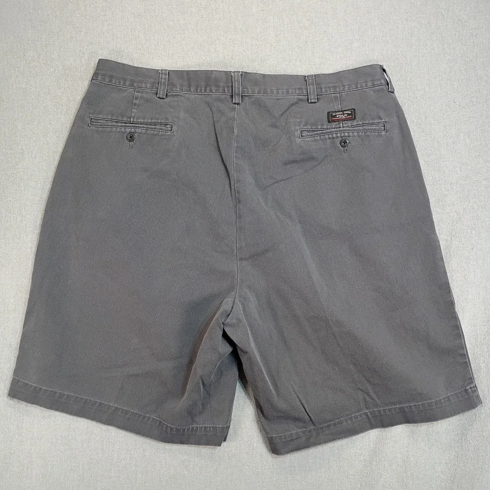 Vintage 90s Polo Ralph Lauren Mens 37 Gray Tyler Pleated Chino Shorts Classic